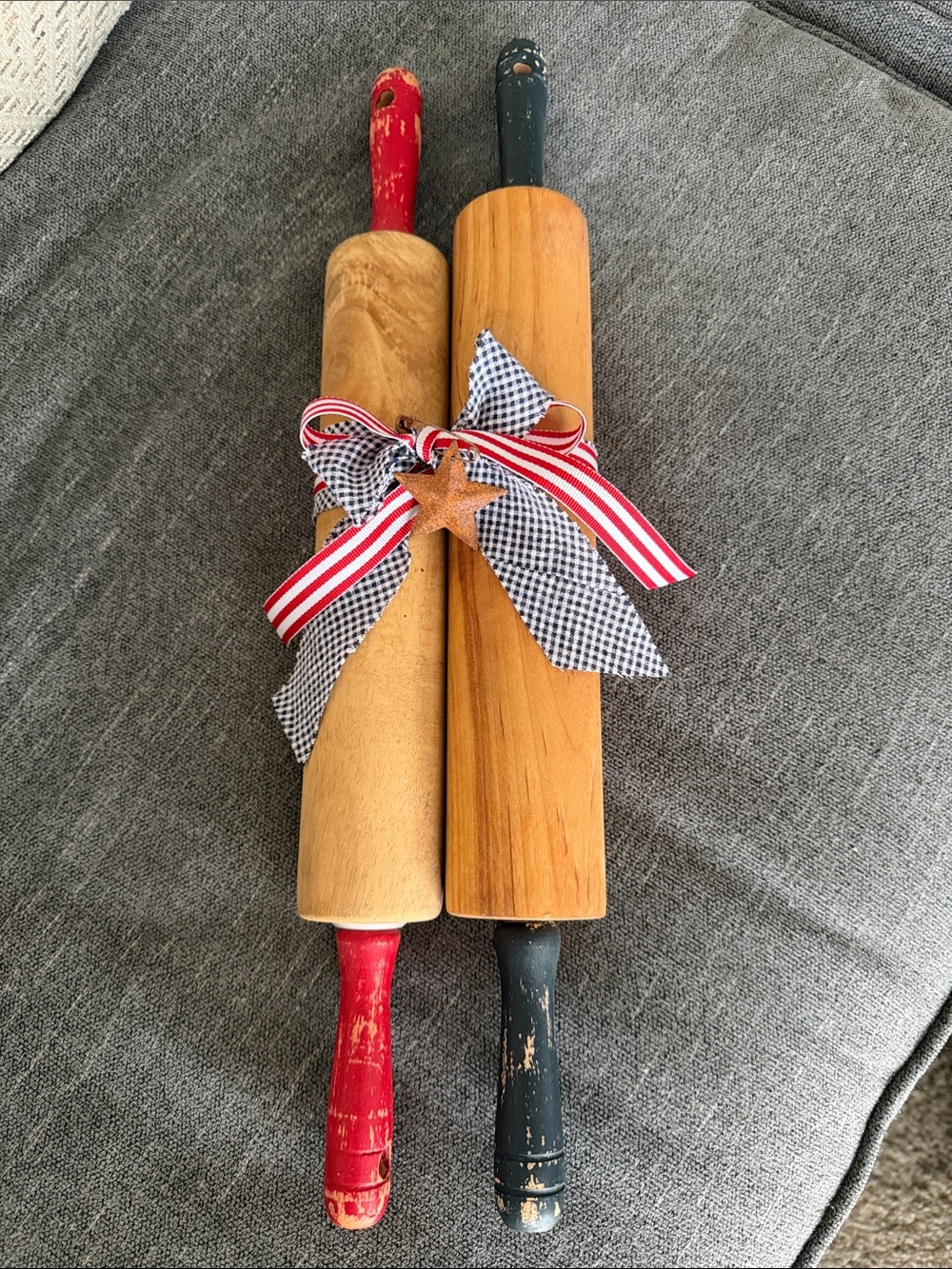 Set of Two Wooden Rolling Pins with Patriotic Ribbon~Americana Decor